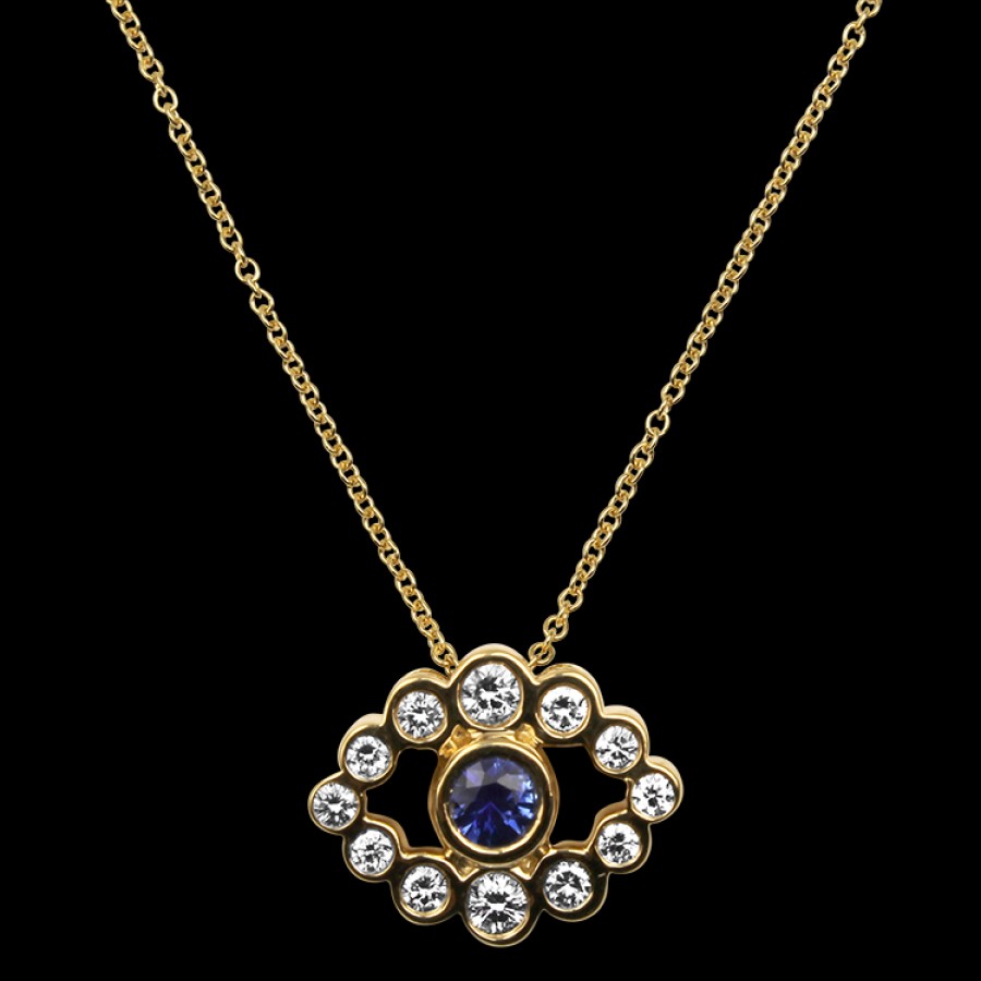 Jewelry Mark Henry Diamond Necklaces & Pendants | Mark Henry 18K Yellow Gold "Bubbly Evil Eye Sapphire And Diamond" Neck