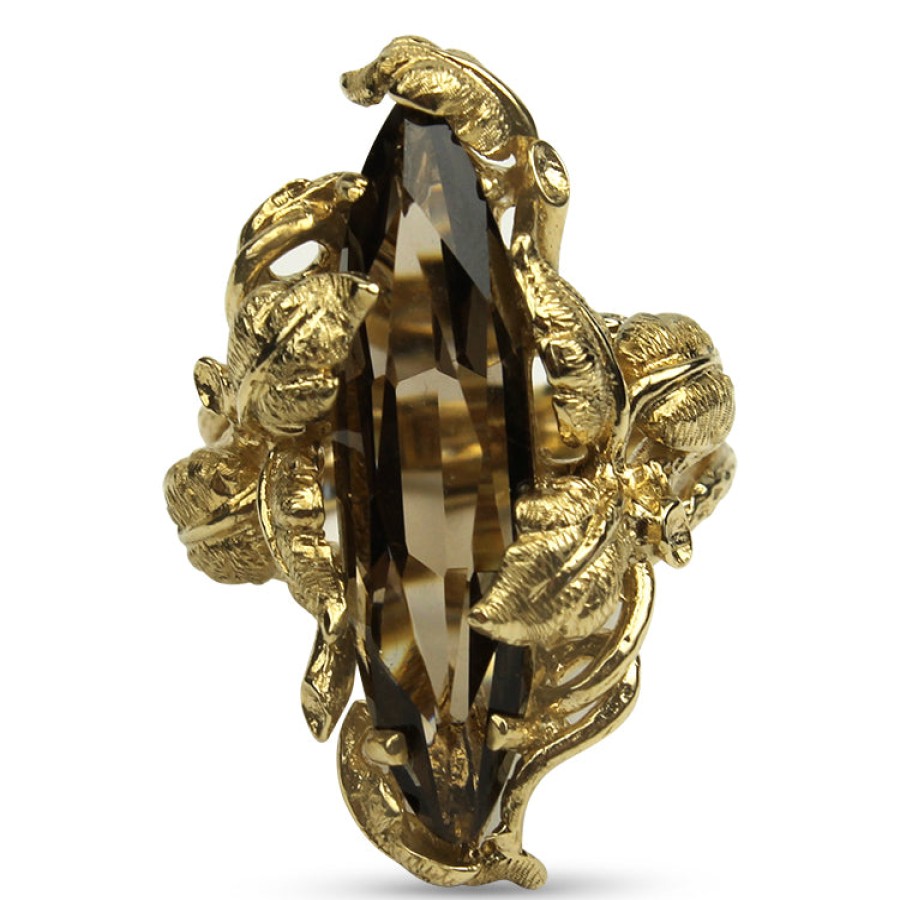 Estate PAGE Estate | Estate 14K Yellow Gold Floral Smoky Quartz Ring