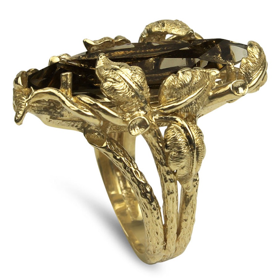 Estate PAGE Estate | Estate 14K Yellow Gold Floral Smoky Quartz Ring