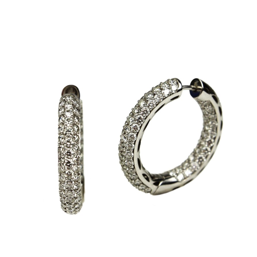 Jewelry Christopher Designs Diamond Earrings | Christopher Designs 18K White Gold Diamond Hoop Earrings