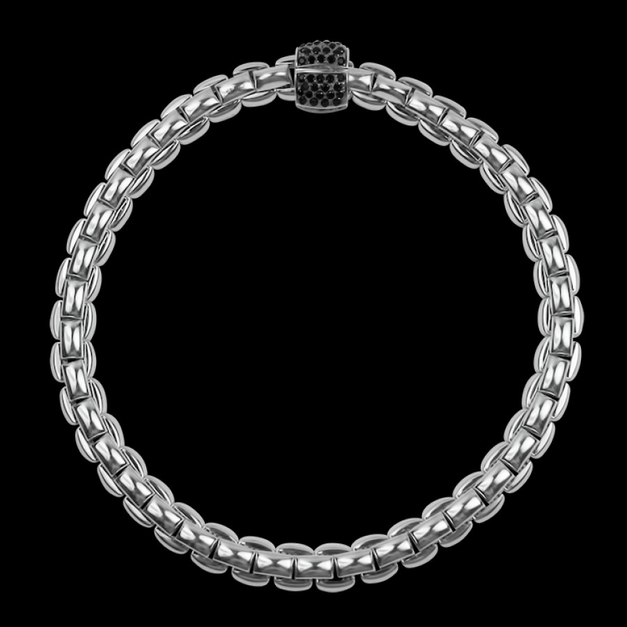 Jewelry Fope Bangle Bracelets | Fope Eka Flex'It 18K White Gold Black Diamond Bracelet