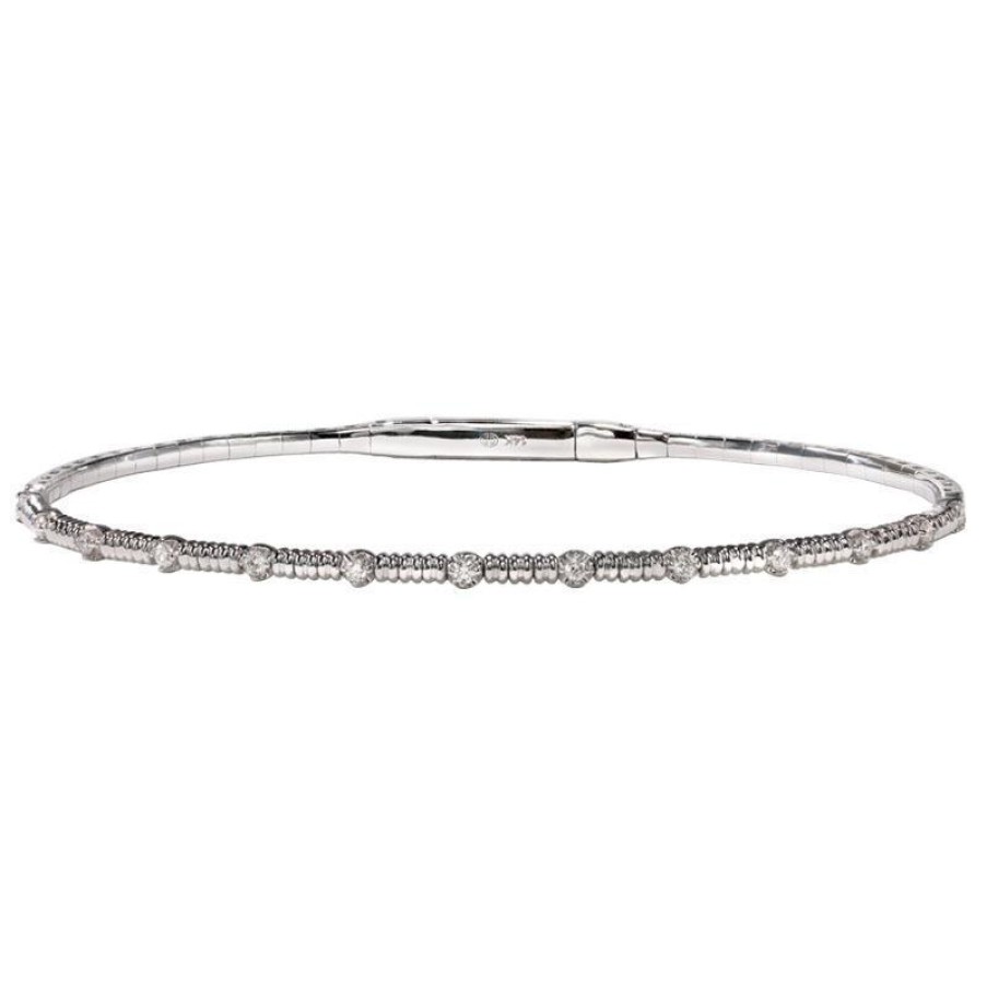 Jewelry Christopher Designs Bangle Bracelets | Christopher Designs 14K White Gold Crisscut Diamond Station Memory Cuf