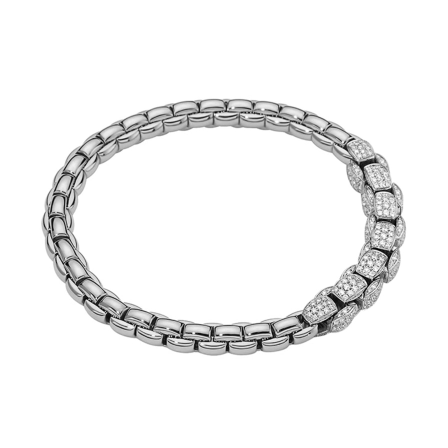 Jewelry Fope Bangle Bracelets | Fope Mia Luce Flex'It 18K White Gold Bracelet With Diamonds