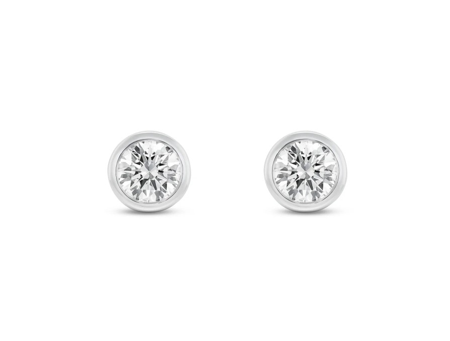 Jewelry Lightbox Stud Earrings | Lightbox Lab-Grown White Gold Bezel Diamond Studs - 1Ctw