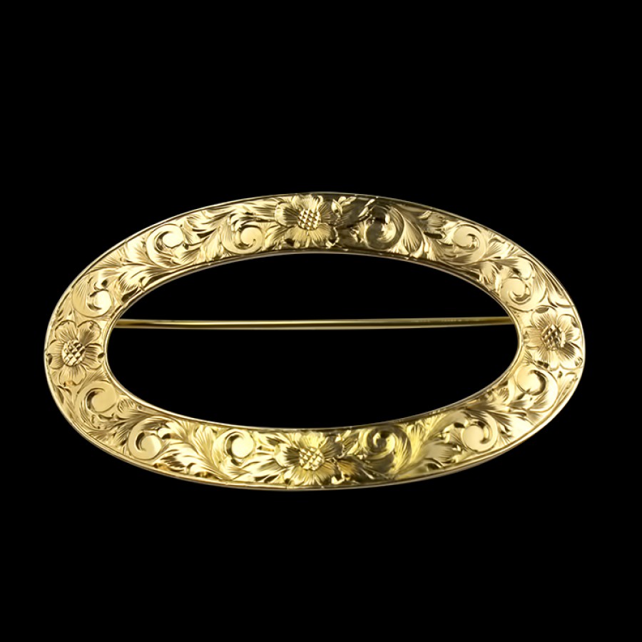 Estate PAGE Estate | Estate 14K Yellow Gold Engraved Open Oval Brooch