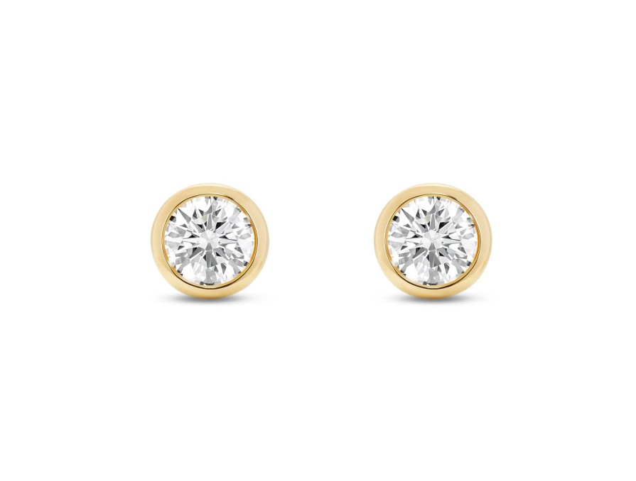 Jewelry Lightbox Stud Earrings | Lightbox Lab-Grown Yellow Gold Bezel Diamond Studs - 1Ctw