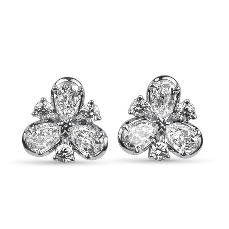 Jewelry Christopher Designs Diamond Earrings | Christopher Designs 14K White Gold Diamond Flower Earrings