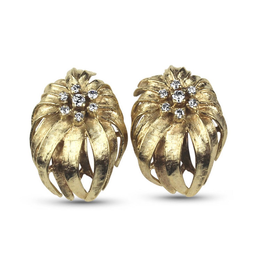 Estate PAGE Estate | Estate 14K Yellow Gold Diamond Floral Stud Earrings