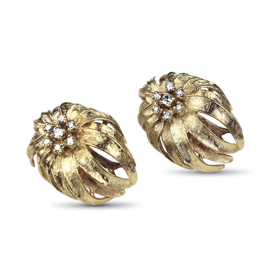 Estate PAGE Estate | Estate 14K Yellow Gold Diamond Floral Stud Earrings