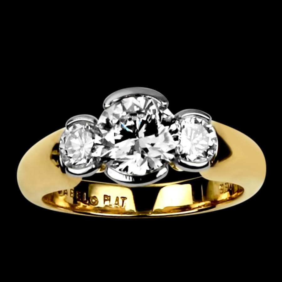 Estate PAGE Estate | Estate Platinum And 14K Yellow Gold Jabel Three Stone Ring