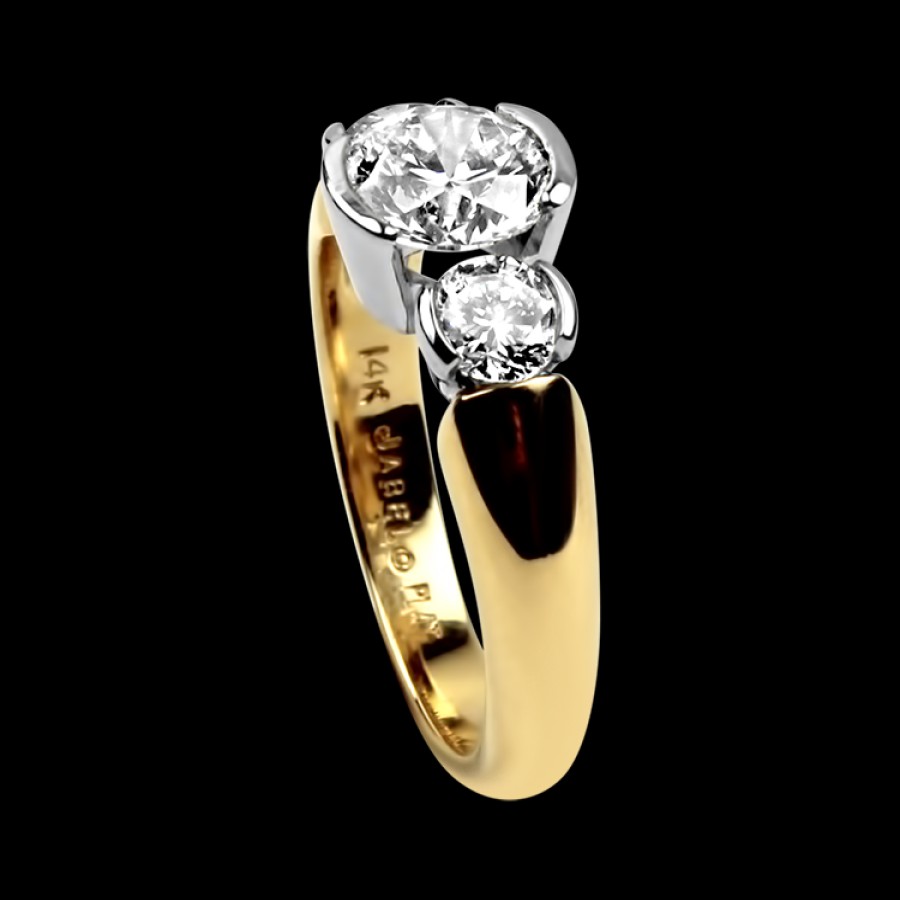 Estate PAGE Estate | Estate Platinum And 14K Yellow Gold Jabel Three Stone Ring