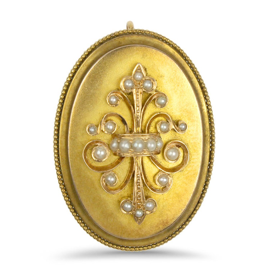 Estate PAGE Estate | Estate 14K Yellow Gold Pearl Fleur-De-Lis Locket And Pendant