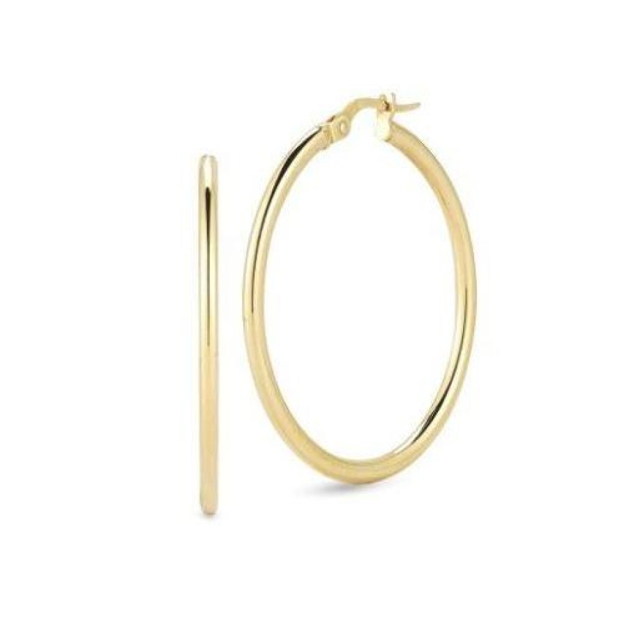 Jewelry Roberto Coin Hoop Earrings | Roberto Coin Designer Gold 18K Yellow Gold Medium Hoop Earrings