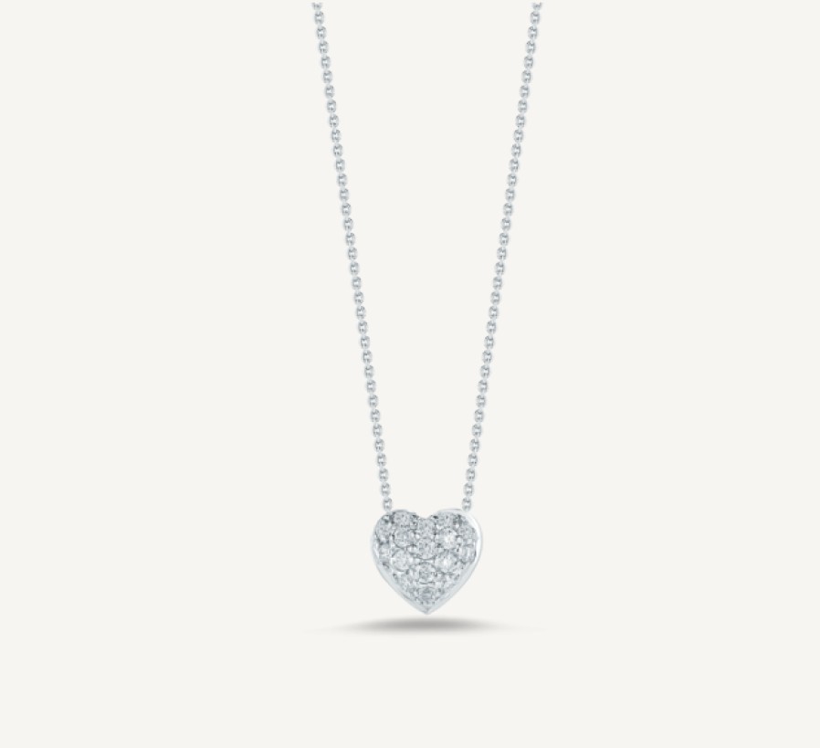 Jewelry Roberto Coin Diamond Necklaces & Pendants | Roberto Coin Tiny Treasures 18K White Gold Diamond Heart Necklace