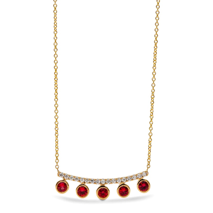 Jewelry Mark Henry Diamond Necklaces & Pendants | Mark Henry 18K Yellow Gold Diamond And Ruby Crown Necklace