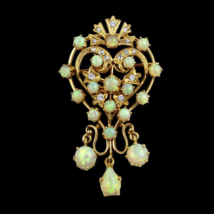 Estate PAGE Estate | Estate 14K Yellow Gold Opal & Diamond Pendant/Brooch