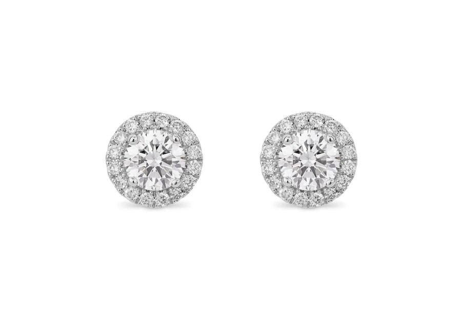 Jewelry Lightbox Stud Earrings | Lightbox Lab-Grown White Gold Halo Diamond Studs - 1Ctw