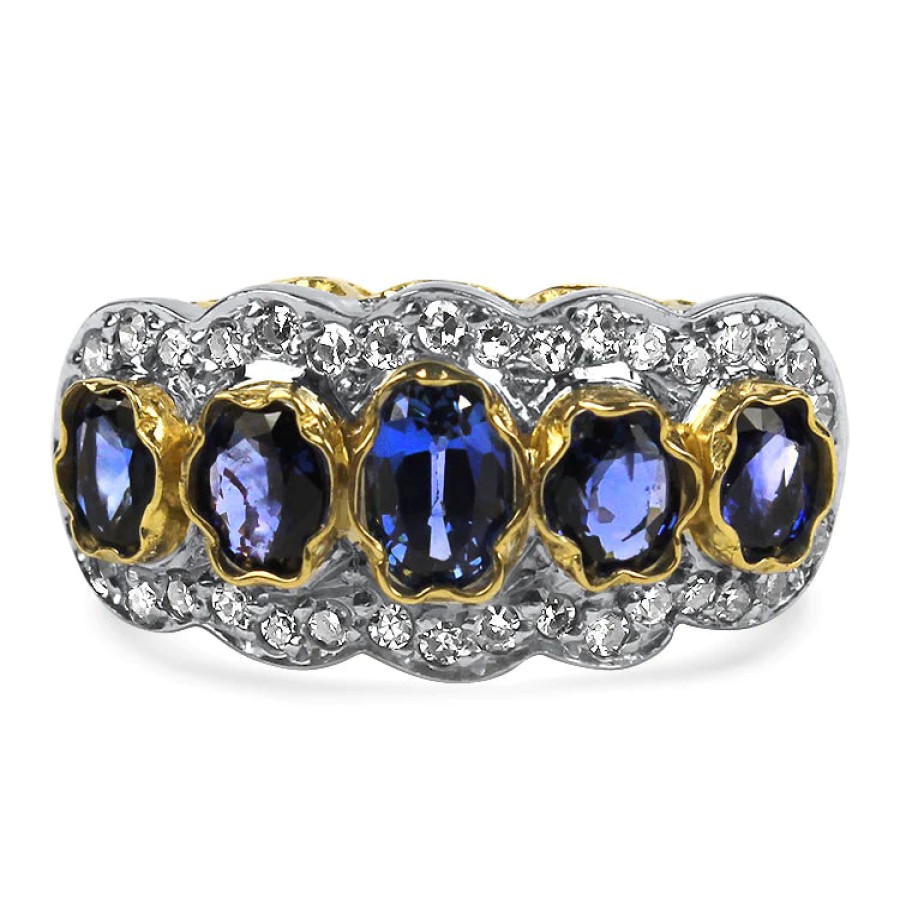 Estate PAGE Estate | Estate 14K Two-Toned Gold Five Sapphire And Diamond Ring