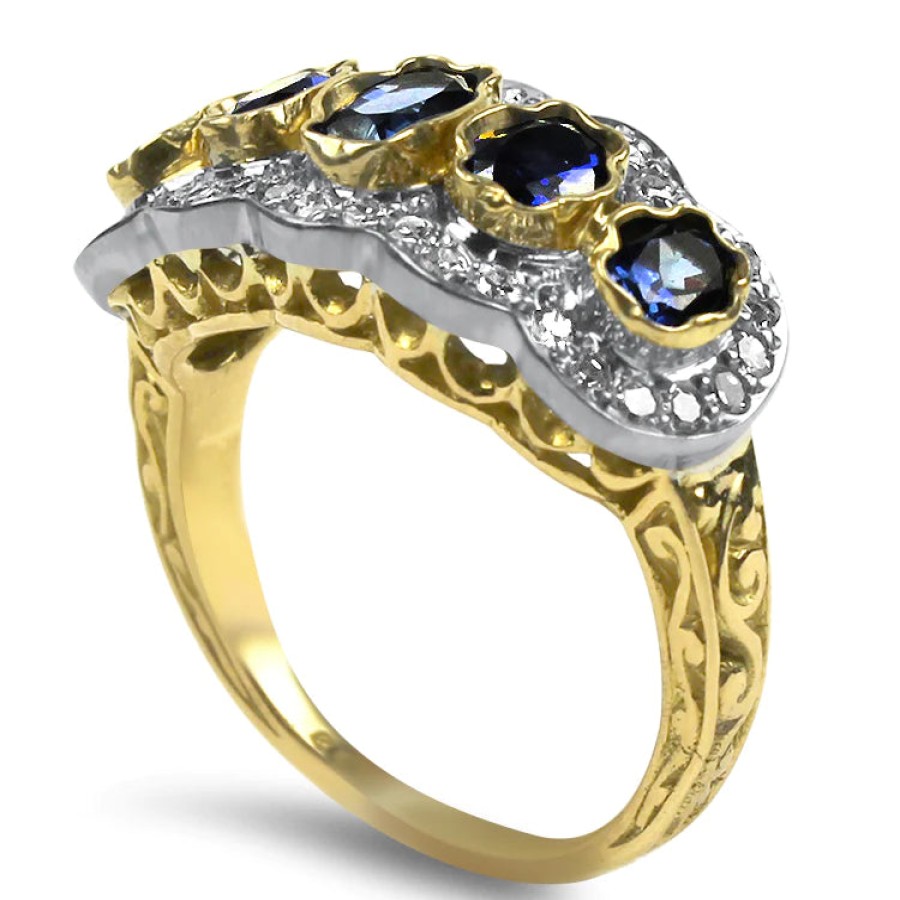 Estate PAGE Estate | Estate 14K Two-Toned Gold Five Sapphire And Diamond Ring