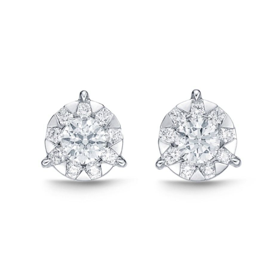 Jewelry Memoire Stud Earrings | Memoire 18K White Gold "Bouquet" Diamond Stud Earrings