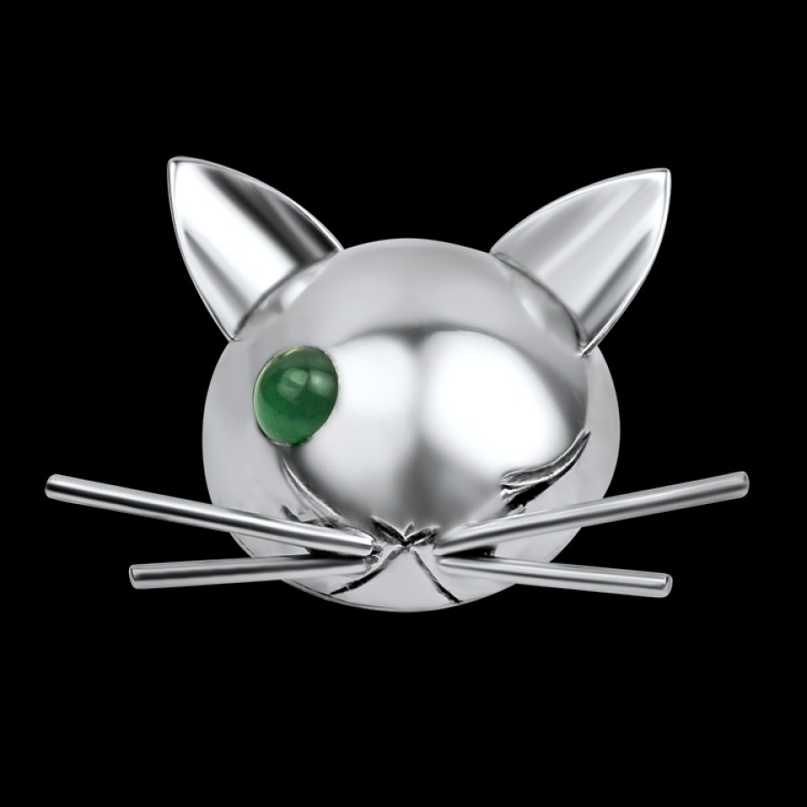 Estate PAGE Estate | Estate Sterling Silver & Jade Cat Brooch