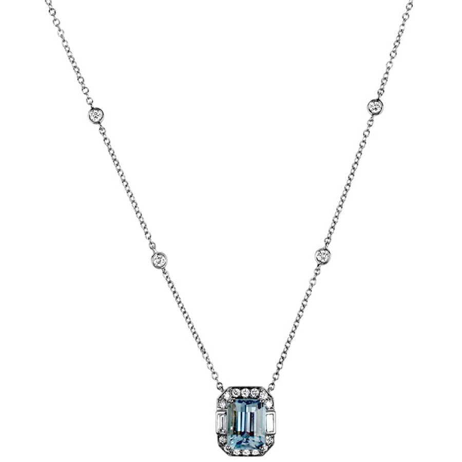 Jewelry Springer's Collection Pendants | 18K White Gold Aquamarine And Diamond Pendant