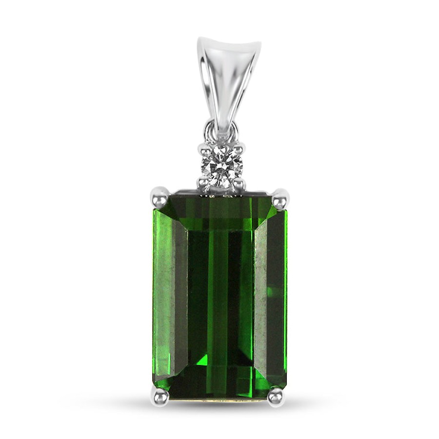 Jewelry Springer's Collection Pendants | 14K White Gold Green Tourmaline And Diamond Pendant