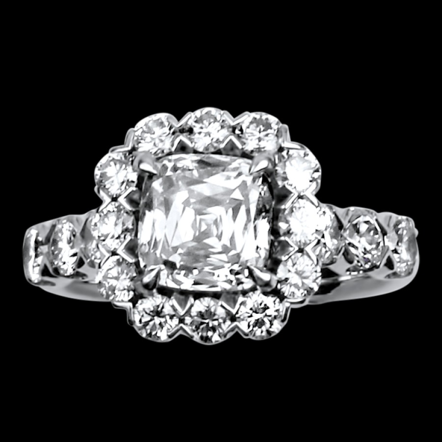 Estate Christopher Designs Bridal | Estate Christopher Designs 14K White Gold 1.70Cts Cushion Diamond Enga