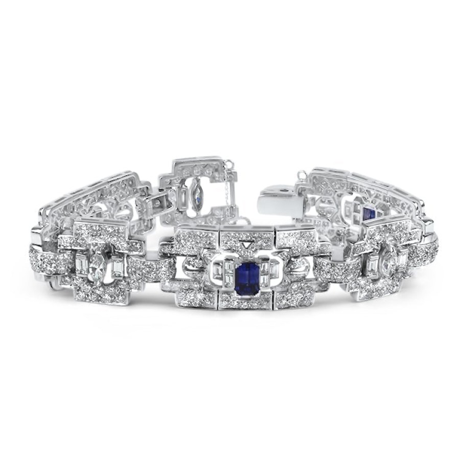 Estate PAGE Estate | Estate Platinum Diamond And Sapphire Art Deco Style Link Bracelet