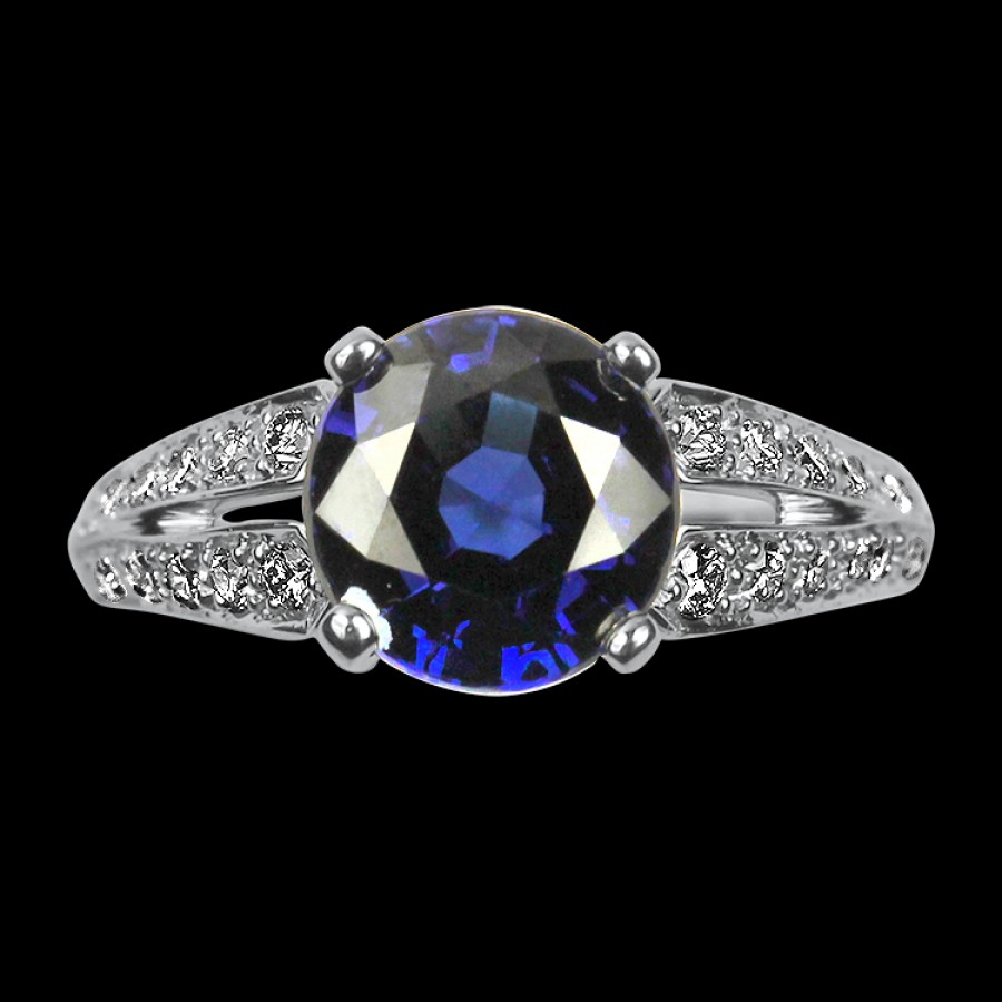 Jewelry Springer's Collection Diamond Rings | Suna Bros Platinum Round Sapphire And Diamond Ring