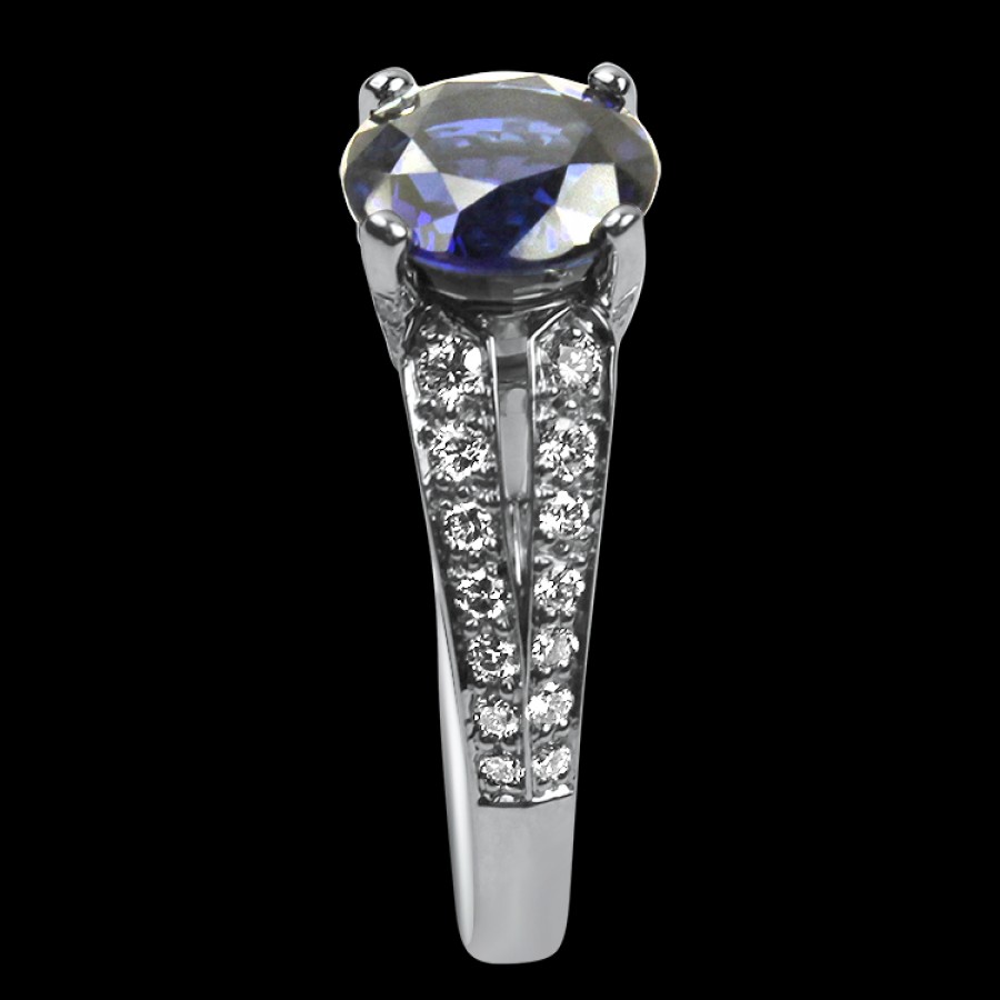 Jewelry Springer's Collection Diamond Rings | Suna Bros Platinum Round Sapphire And Diamond Ring