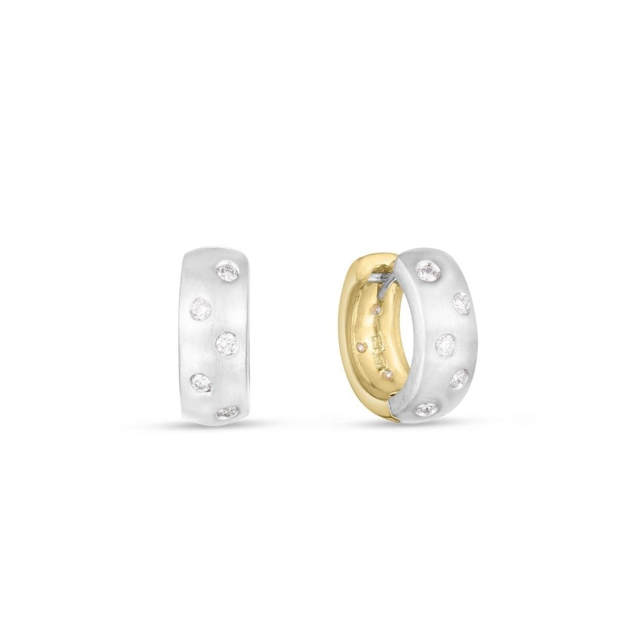 Jewelry Roberto Coin Diamond Earrings | Roberto Coin Designer Gold 18K White And Yellow Gold Reversible Diamon