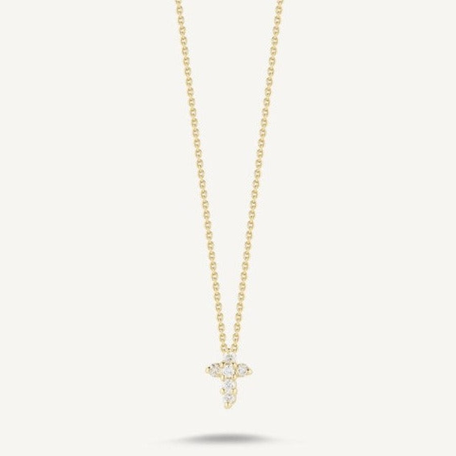 Jewelry Roberto Coin Diamond Necklaces & Pendants | Roberto Coin Tiny Treasures 18K Yellow Gold Small Diamond Cross Neckla