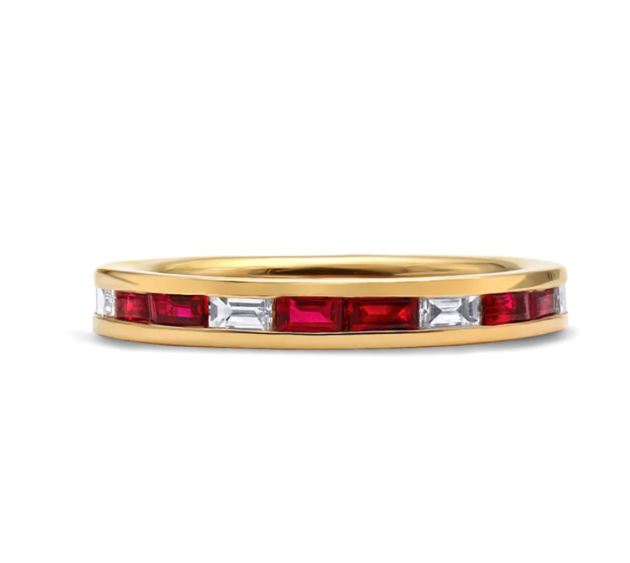 Jewelry Mark Henry Diamond Rings | Mark Henry 18K Yellow Gold "Baguette Ruby And Diamond Thread" Band