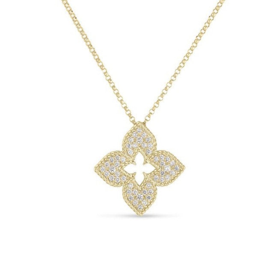 Jewelry Roberto Coin Diamond Necklaces & Pendants | Roberto Coin Venetian Princess 18K Yellow Gold Diamond Flower Necklace