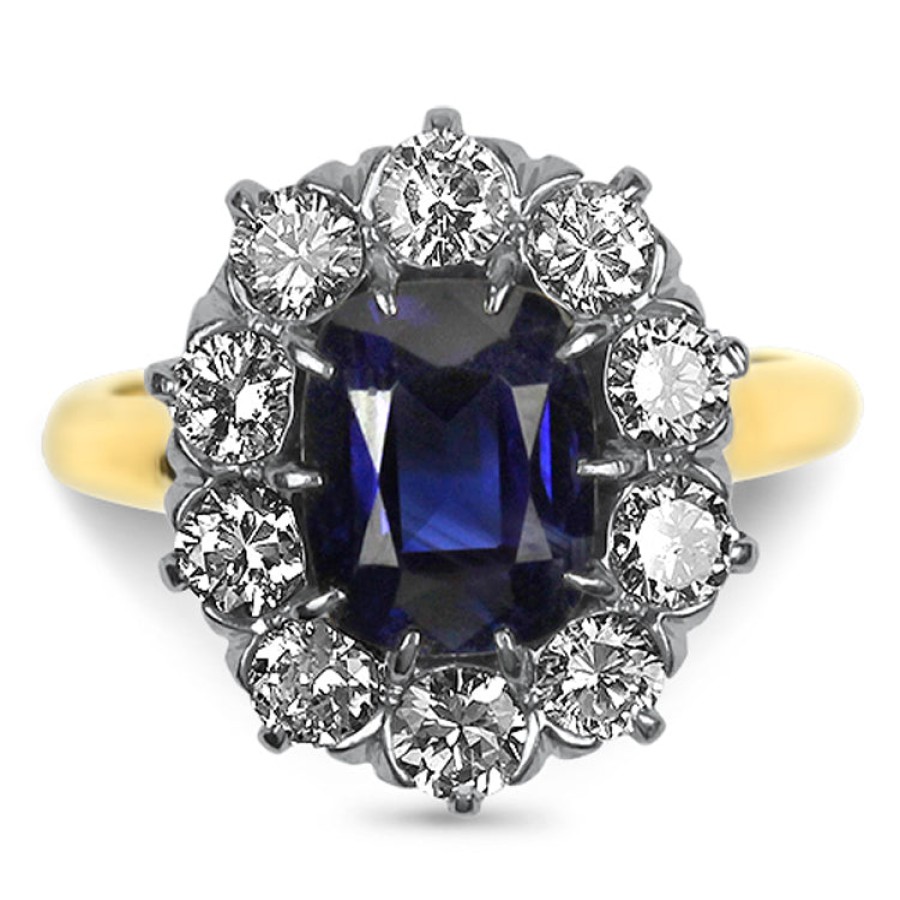 Estate PAGE Estate | Estate Unheated Cushion 2.50Cts Sapphire Ring With Old European Cut Di