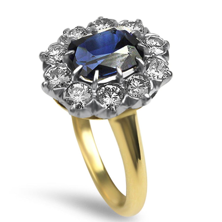 Estate PAGE Estate | Estate Unheated Cushion 2.50Cts Sapphire Ring With Old European Cut Di