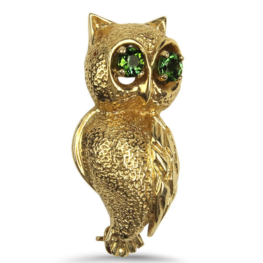 Estate PAGE Estate | Estate 14K Yellow Gold Tsavorite Garnet Owl Pin