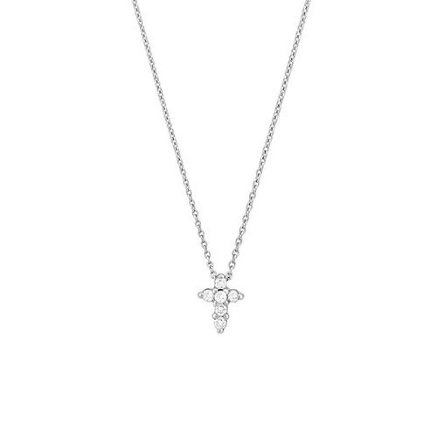 Jewelry Roberto Coin Diamond Necklaces & Pendants | Roberto Coin Tiny Treasures 18K White Gold Small Diamond Cross Necklac